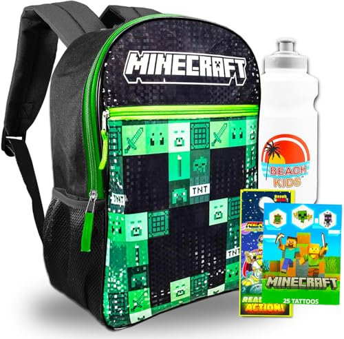 Minecraft Rucksack für Jungen 8–12 – Bündel mit 40,6 cm Minecraft Rucksack, Wasserflasche, Tattoos, mehr | Minecraft Schulranzen-Set für Kinder, Mehrfarbig, Minecraft School Bag, Minecraft Rucksack,