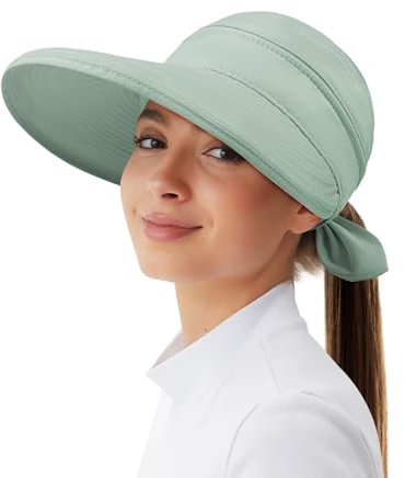 Kiiwah Sombrero Sol Mujer Verano, 2 en 1 Gorro Playa Mujer Protección UV Plegable per Playa Viajes Acampada Senderismo (Gris Verde)