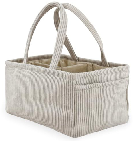 Wickelkorb Cord Beige - Wickelorganizer für Babys – Aufbewahrungskorb für Windeln, Feuchttücher und Babyartikel – Perfektes Baby Geschenk, Organizer für Wickeltisch und Wickeltasche