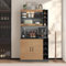 Arhatreya 100x47x187cm, Küchenschrank, Buffet mit LED-Ambiente-Beleuchtung und Kabellöchern, Küchen-Highboard aus Holz, großer Platz, freistehend, höhenverstellbare seitliche Ablagefächer, Natur