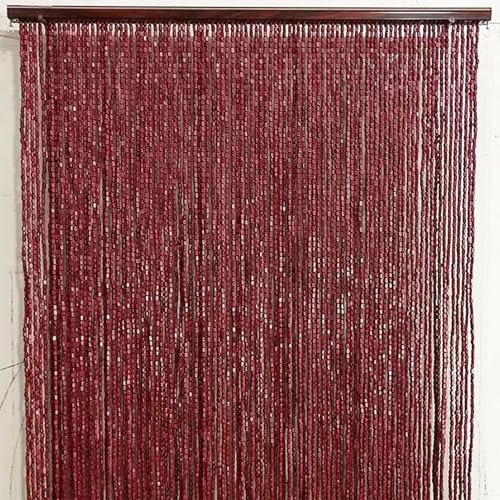 Perlen-türvorhang Bambus 90x200cm Perlen-Bambus-Holz-türvorhang Sommer Blind Fly Curtain Screen Dekorative Sichtschutzwände Für Zuhause Perlen-türvorhang FLI, Red, 90x200cm(90Shares)