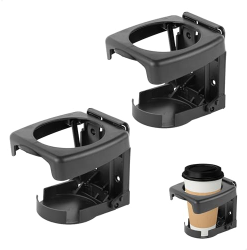 Cup Holder, Cup Holder, Car Cup Holder, Cup Holder with Screw Holes and Adhesive Mounting for Cups of All Sizes, Diameter 6.3 cm, Set of Two, Black Plastic