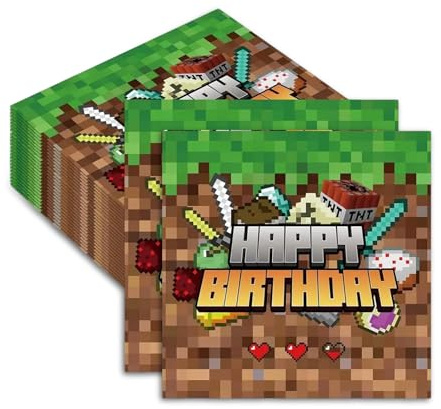20 Stück Pixel Servietten, Servietten Geburtstag Kinder, Servietten Kindergeburtstag Junge, Bunte Pixelmotiv, 16,5x16,5cm, Tischdekoration Für Pixel-Party, Kindertreffen & Feierlichkeiten