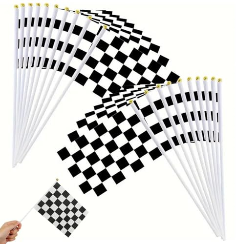GNALIA Drapeau Damier 25 Pièces, Drapeaux De Course À Damier Noir Et Blanc 14X21 Cm Pour Décorations De Fête