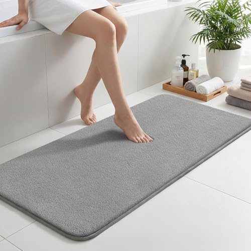 Sour Lemon Badematte rutschfest 50x120 cm, Saugfähige Mikrofaser Badteppich | Grau Waschbar Badezimmerteppich Weicher Flauschiger Badvorleger Badezimmermatte für Dusche Badewannen WC