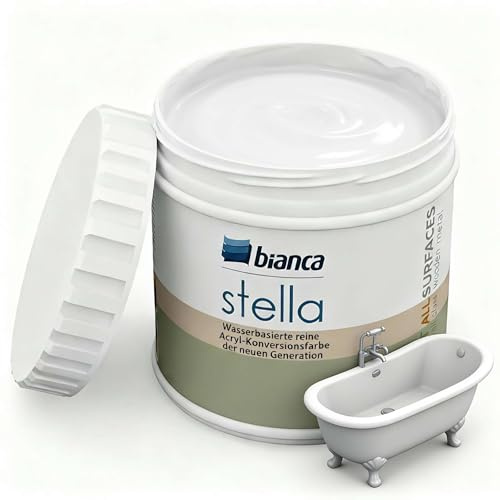 Bianca Stella Badewannenlack Ohne Schleifen - Wasserbasierter Parfümierter Sanitärlack für Badewanne, Waschbecken, Duschwanne & Emaille - Weiß, Glänzend, Kratzfest, Hochdeckend, 500ml