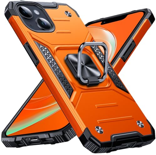 Anqrp Heavy Duty Case for iPhone 13 Mini Case with Enhanced Ring Holder Grip Stand, Military Grade Shockproof Rugged Drop Protective Silicone Hard iPhone 13 Mini Phone Case Cover, Orange