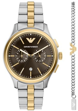 Emporio Armani Bicolor Chronograph Edelstahl Uhr und Armband Set