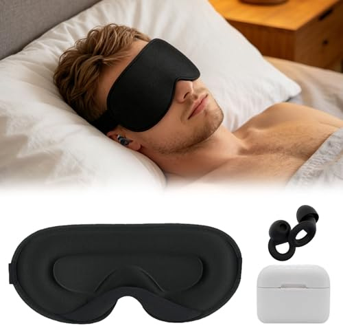 Tayahanude 4-pack Ein Schlafhilfe-Augenmasken-Set, schwarzer Augenmaske, schwarzen geräuschdämpfenden Ohrstöpseln, weißem Ohrstöpsel-Etui, für Reise, Nickerchen