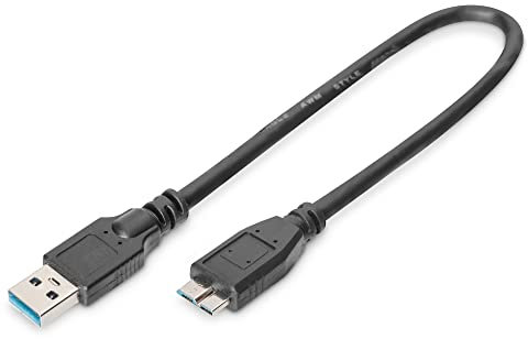 DIGITUS Cable USB 3.2 Gen1 – 0,25 m – USB-A a tipo Micro B – 5 Gbps – para ordenadores, portátiles, discos duros y carcasas SSD – Negro