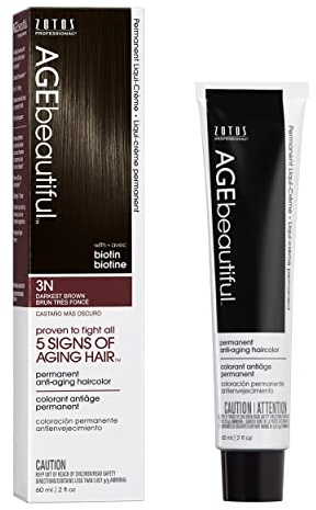 AGE beautiful Permanent Hair Color Dye Liqui Creme | 100% Gray Coverage | Anti-Aging Haircolor | Biotin for Thicker, Fuller Hair | Professional Salon Coloring | 3N Darkest Brown