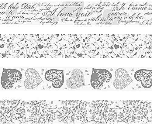 Heyda Heyda 203584385 Heyda 203584385 Deko Tapes (Weiße Feste) jede Rolle 15 mm x 5 m, Motiv: Herzen Herzen