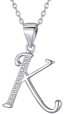 Morella Damen Halskette Silber mit Buchstabe K Anhänger 925 Silber rhodiniert mit Zirkoniasteinen weiß 45 cm