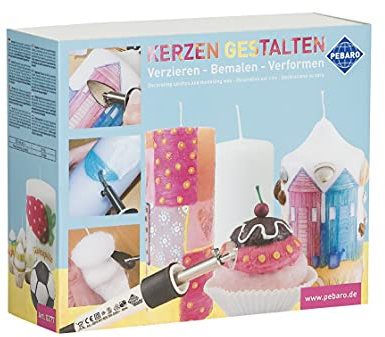 Pebaro 0277 Geschenkset zum Verzieren von Kerzen inkl. Kerzenkolben, Minibügeleisen, Messingbürste, Kerzen, Servietten zum Aufbügeln, 7 Wachsfarben, Basteln und Arbeiten mit Wachs, Kreativ Set