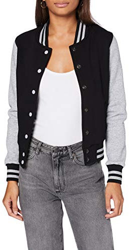 Build Your Brand Ladies Sweat College Jacket, S, Black Heather Grey