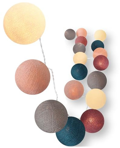 CREATIVECOTTON LED Lichterkette mit Cotton Balls inkl. Timer und Dimmer (20 Kugeln, Skandinavien)