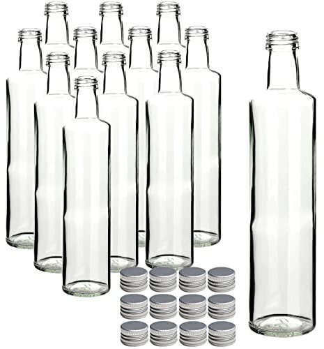 gouveo Lot de 12 bouteilles en verre Dorica de 500 ml avec bouchon à vis PP 31,5 argenté - bouteilles d'huile, de vinaigre, de liqueur, vides pour remplissage automatique (DFT500S)