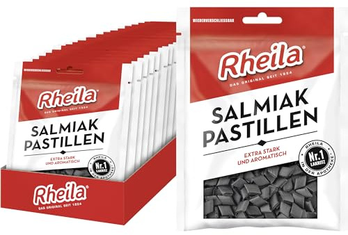 Rheila Salmiak-Pastillen 1.800g - Mit Hohem Anteil an Lakritz – Wohltuender, Markanter Geschmack – Extra Stark & Aromatisch Mild im Geschmack - (20x90 g)