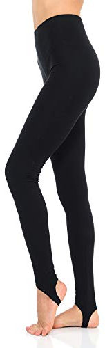 JJJ Damen Solid Baumwolle Spandex Jersey Steigbügel Leggings - Schwarz - Groß