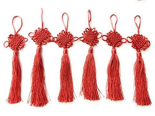 Job Lot de 6 cordons de nouage chinois rouge pour le Nouvel An porte-bonheur Feng Shui Sac à glands à suspendre