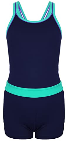 Aquarti Mädchen Badeanzug – Sport, Dunkelblau/Grün, 140