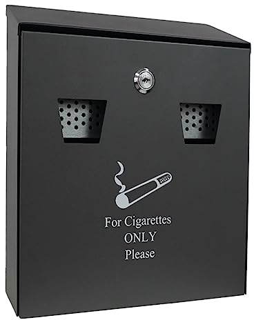 Ashtrays for Outside – Cigarette Bin Outdoor Wall Mounted 3.4L Ash Bin Cigarette Butt Smoking Box – Large Galvanised Steel Cigarette Tin for Garden, Pub – Ash Trays Outdoors – Grey/Black