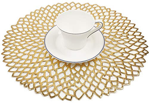 Famibay Runde Platzsets abwaschbar Vinyl Tischsets 6er Set Gold Kunststoff Platzdeckchen