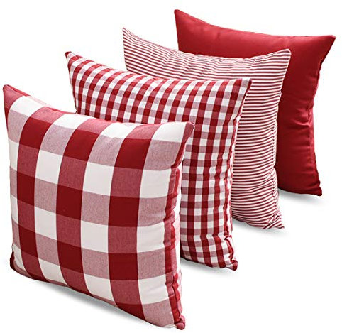 CARRIE HOME Buffalo Karierte Kissenbezüge, Büffelkariert, 45,7 x 45,7 cm, für rote und weiße Dekorationen, 4er-Set