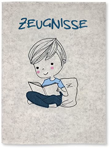 Goldi-Design Zeugnismappe Bücherwurm weiß 100% Wollfilzumschlag und Sichtbuch DIN A4 mit 20 Hüllen