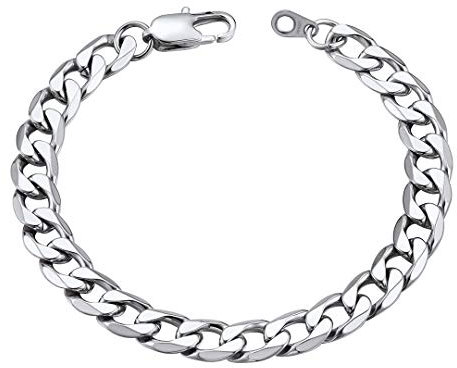 ChainsHouse Edelstahl Panzer Armband 8MM breit Herren Edelstahl Panzerarmband 19cm Gliederkette Armbänder Silber Kubanische Kette Armkette Armreif Rock Armschmuck Modeschmuck für Sohn