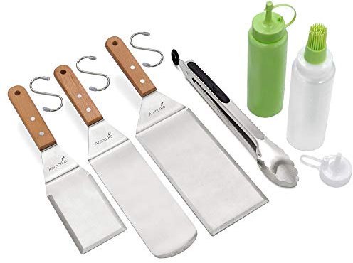 Set de spatules en Acier Inoxydable et métal – Grattoir à Barbecue, spatule à Plat, spatule à crêpes, spatule à Hamburger – Ustensile en métal idéal pour Barbecue, Dessus Plat, Barbecue en Fonte