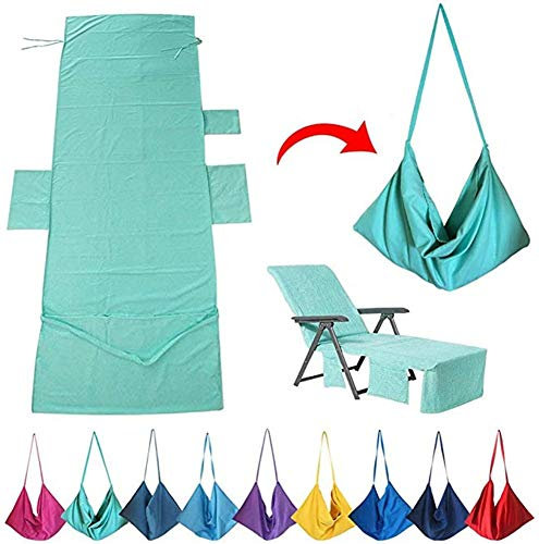 Mikrofaser-Handtuch für Liege, Strandkorb, schnell trocknend, mit Taschen für Camping, Urlaub, Garten