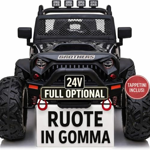 TOYSCAR Auto Macchina Elettrica per Bambini 2 Posti 24V Fuoristrada Big Adventure Telecomandata Sedile in Pelle Porte Apribili Doppio Motore Elettrico Carico 35 kg Ruote in Gomma E TAPPETINI