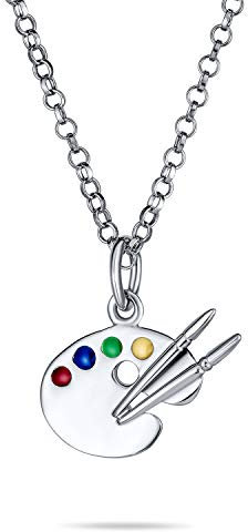 Bling Jewelry Collar Colgante De Pintor Dibujando Esmalte Multicolor, Paleta De Artista Del Futuro Con Pincel De Pintura, Para Mujeres Adolescentes, Profesoras De Arte. Plata Esterlina .925