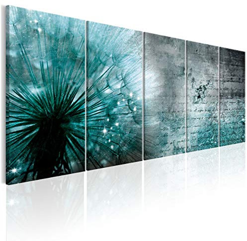 decomonkey Bilder Pusteblume Blumen 100x40 cm 5 Teilig Leinwandbilder Bild auf Leinwand Vlies Wandbild Kunstdruck Wanddeko Wand Wohnzimmer Wanddekoration Deko Wanddeko Pflanzen grau blau