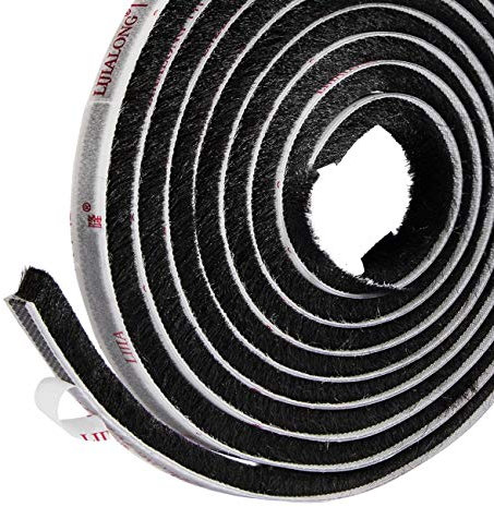 fowong Bürstendichtung Selbstklebend Tür Abdichten Dichtungsstreifen 6 m(L) x9mm(B) x5mm(D) Zugluftstopper hochdichter Filz-Zugluft-Exzenter für Schiebetüren Fenster Garderobe Bürstendichtung Schwarz