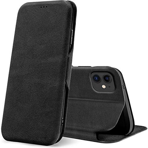 CoolGadget Klapphülle für iPhone 11 mit Kartenfach Schwarz | Business Flip Case mit Standfunktion, Magnetverschluss, strukturierte Oberfläche, schlank und leicht
