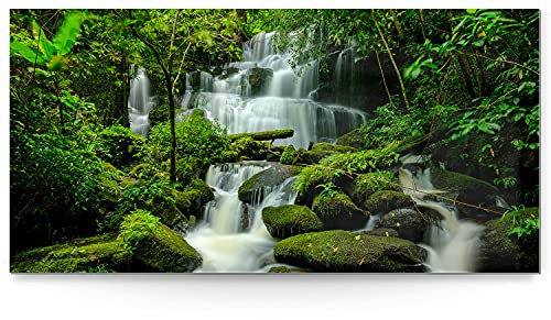 BilderKing Impostantes XXL Acrylglasverbund-Bild 180x90cm, Wasserfall als Panorama hinter 8mm Acryl gedruckt. Motiv Regenwald als Acrylbild für Wohnzimmer, Schlafzimmer