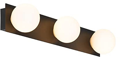 Qazqa - Moderne Bad I Badezimmer Wandleuchte schwarz 48 cm IP44 3-flammig - Cederic - Glas Länglich - LED geeignet G9