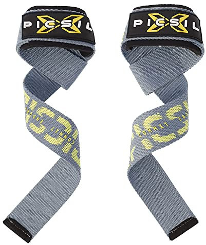 PICSIL Sangles de Levage de Musculation et Haltérophilie, Powerlifting Straps avec Support Rembourré, Aide à la Traction, Bandage pour Weightlifting, Fitness, Gym, Homme et Femme (Gris)