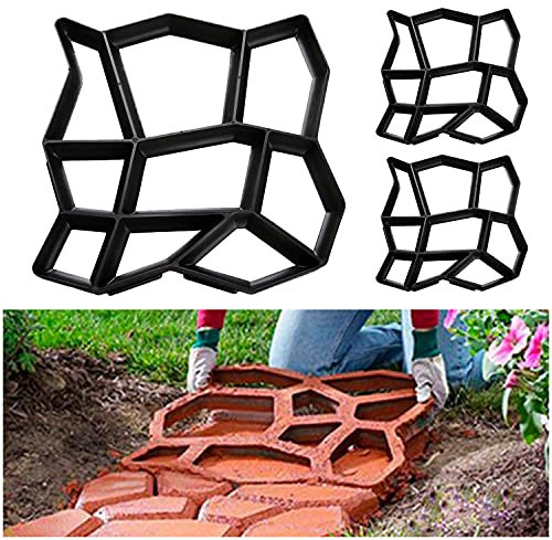 SWANEW 3 Stück Pflasterform DIY Schwarz Kunststoff Pflasterschablone Pflastermacher fachgerechter Außenbereich Trittplatten Gießformen solide und stabil 43x43x4cm