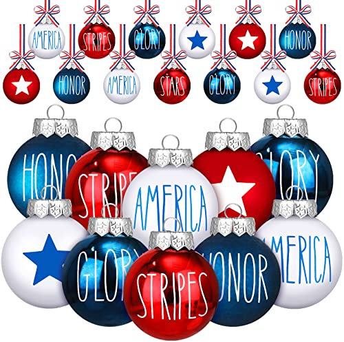 Vinsot Patriotische Weihnachtskugel-Ornamente, 5,9 cm, Veteranen, Militär, Weihnachtsbaumschmuck und Dekorationen, rot, weiß, blau, patriotische Weihnachtsschmuck für Baum, Heimdekoration, 12 Stück
