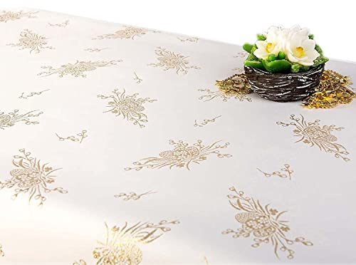 GOLDMAR Ostern Tischdecke Fleckenresistente Schmutzabweisend Zweiseitig Tischdecke Ostern - Polyester Lamatex Silber Gold Elegante Osterntstisch Deko
