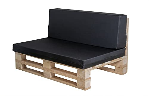 Palets Talavera Palettensofa Komplettset mit Palettenkissen (Sitzkissen & Rückenkissen) – Outdoor Mikrofaser, Schwarz, 120 × 60 cm