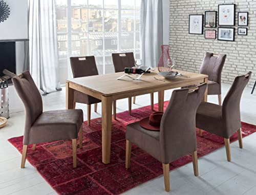 expendio Tischgruppe Ausziehtisch Horand 160(210) x90 cm Eiche Natur massiv + Stühle Vigga Bezug Microfaser Dunkelbraun Varianten, Anzahl Stühle:mit 8 Stühlen