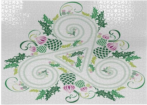 ABAKUHAUS keltisch Puzzle, Celtic Geschwungene Linien Kunst, Heirloom-Qualität lustige Aktivität für die Familie langlebiger Karton, 1000 Stücke, grün, Rosa,