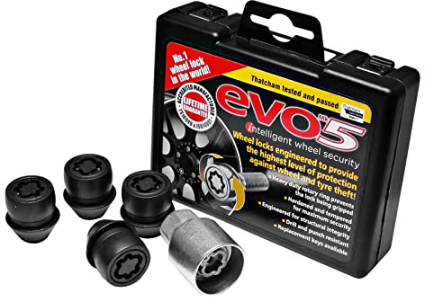 BITS4REASONS - Nuevo modelo E Tech EVO5 compatible con Ford O/E (modelos anteriores a 2012) MK5 calidad antirrobo juego de tuercas de rueda de bloqueo (4 tuercas y llave) N M12 x 1.5 19X 60° - Negro