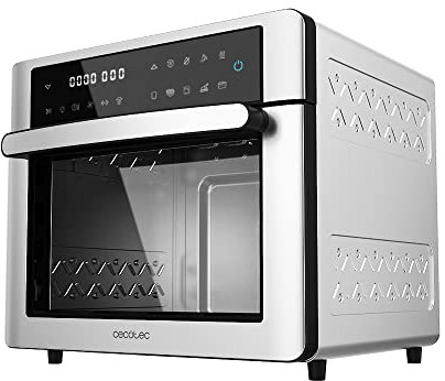 Cecotec Horno Freidora de Aire Caliente Bake&Fry 2500 Touch Steel. 1600 W, 25 Litros, Convección, Pantalla Táctil, 9 Funciones, Temperatura y Altura Regulable, Acero Inoxidable