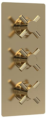 Hudson Reed KRI8211 Tec Cross Modern Concealed Triple Thermostatic Crosshead Shower Valve - 2 Outlets, 280mm, Brushed Brass