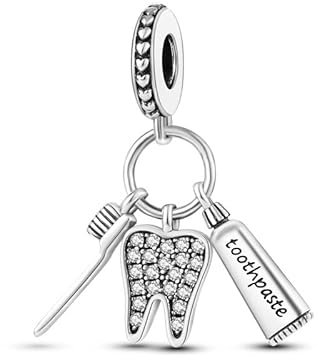Feitery Christmas Familie Charms Armband Bead Charm für Damen Weihnachtszeit (Silberzähne)